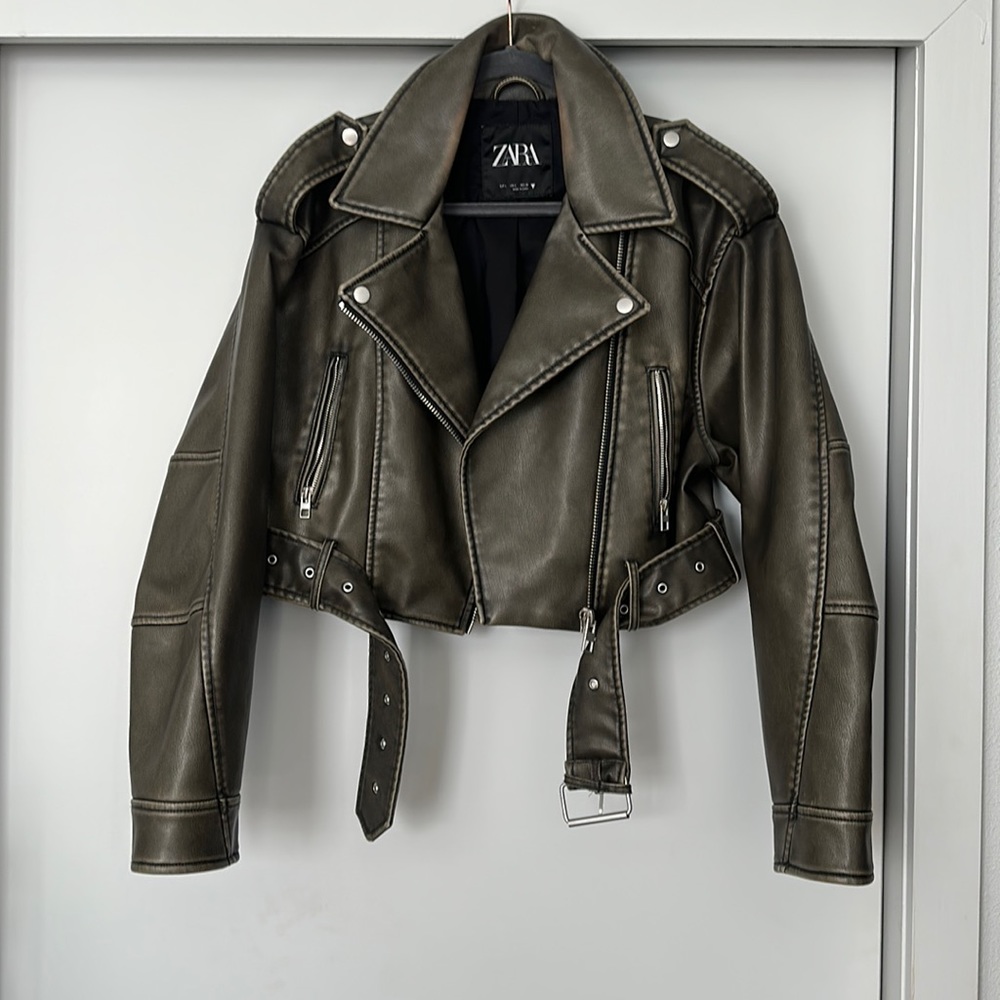 Zara Olive Leather Jacket